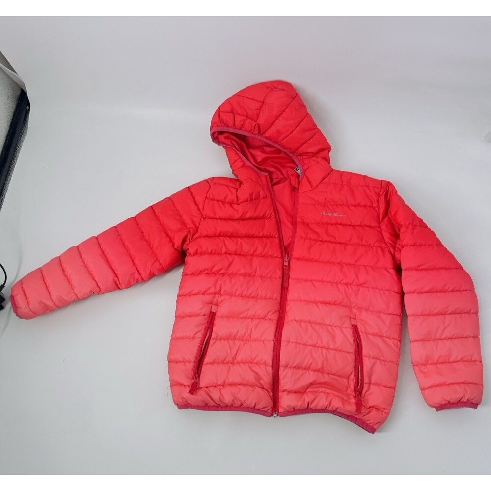 Eddie Bauer Down Reversible Girls Hood Puffer Jacket Large 14-16 Ombré Pin